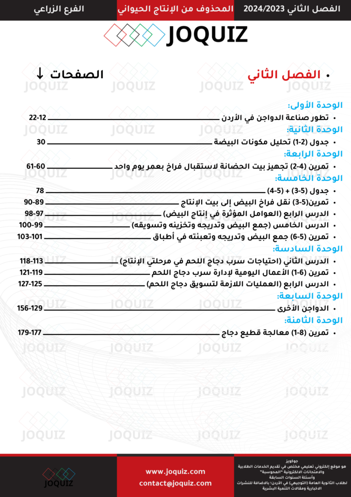 <p>المحذوف من الإنتاج الحيواني الفصل الثاني</p>