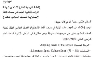 مبحث اللغة الإنجليزية الصف الحادي عشر