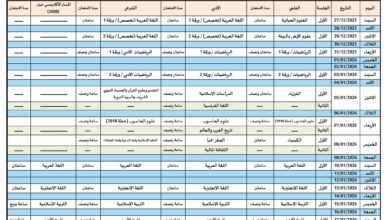 برنامج امتحان شهادة الدراسة الثانوية العامة لعام 2025 الامتحان التكميلي - الفروع الأكاديمية والمسار الأكاديمي جيل 2008