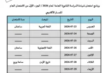 برنامج امتحانات توجيهي 2009 / 2026