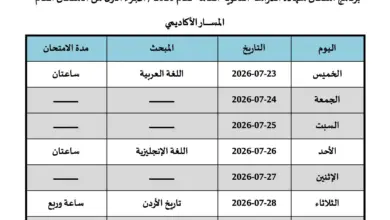 برنامج امتحانات توجيهي 2009 / 2026